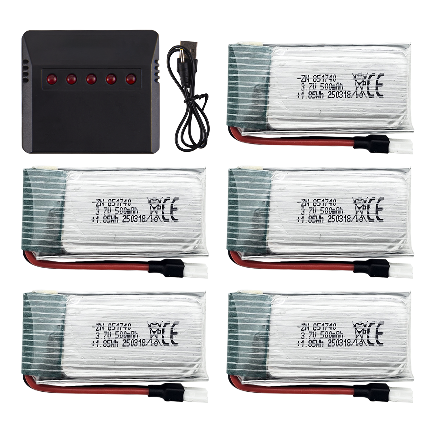 5Pcs 3.7V 500mAh LiPo Batterie - Drone Charger ulasan dan harga