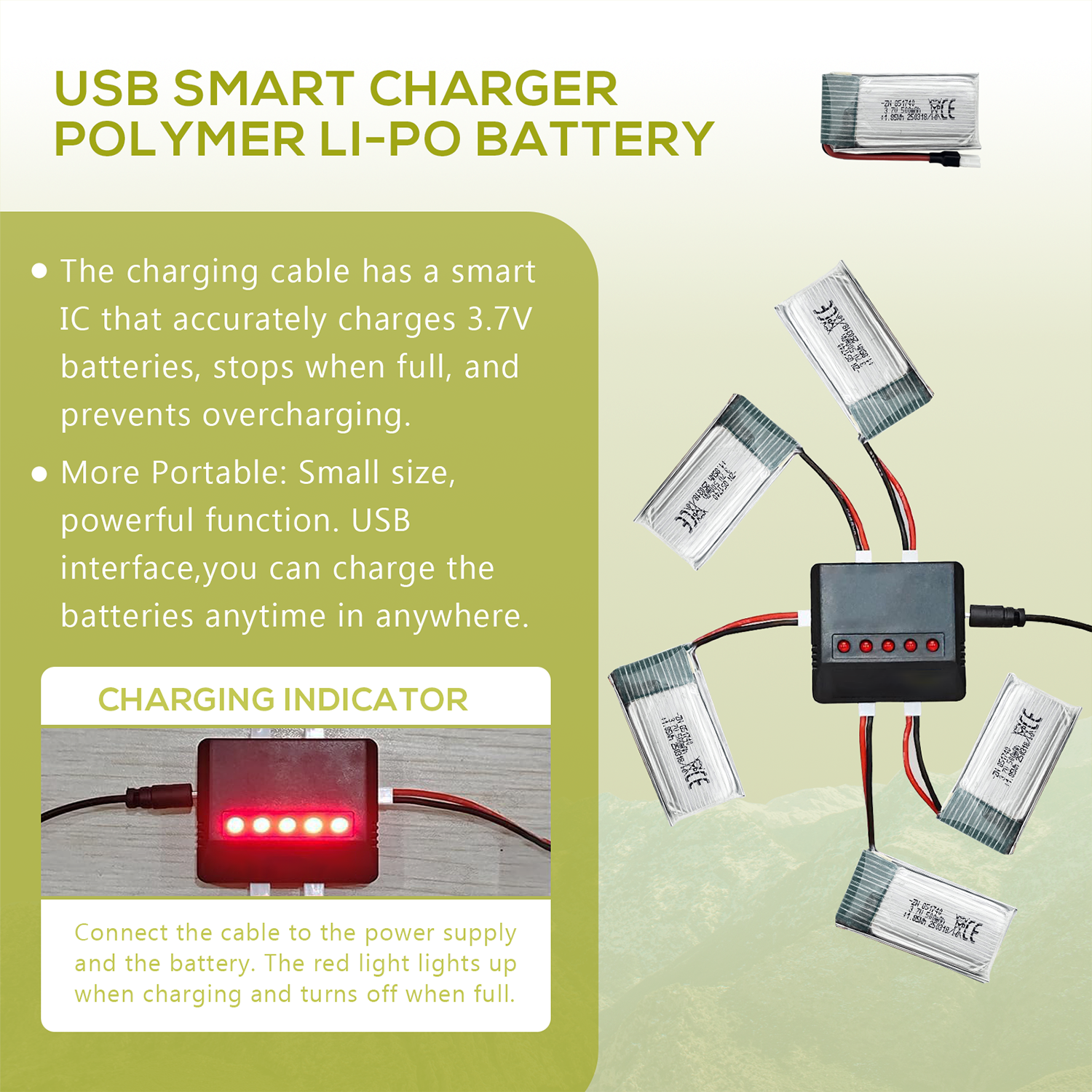 5Pcs 3.7V 500mAh LiPo Batterie - Drone Charger ulasan dan harga
